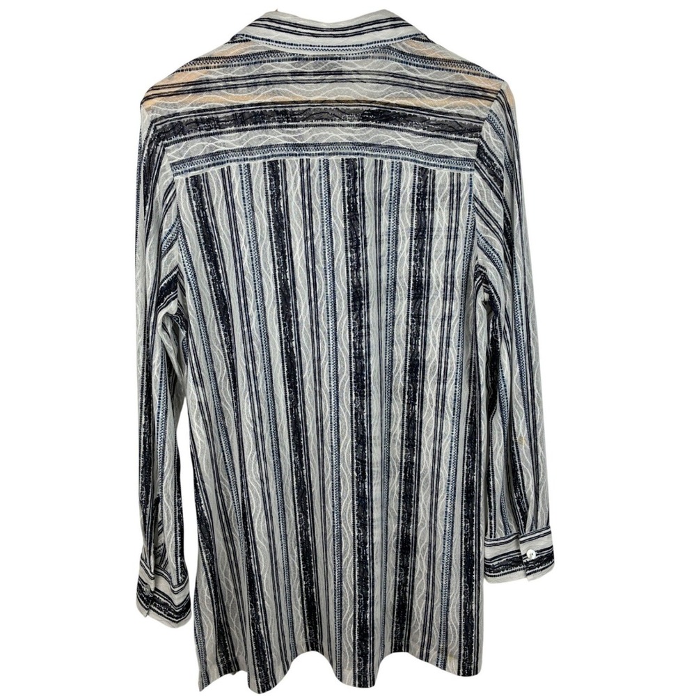 Chico's Travelers Collection Semi Sheer Mesh Striped Tunic Shirt Side Slits (L) - Picture 5 of 10